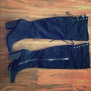 Black, suede over the knee lace up boots